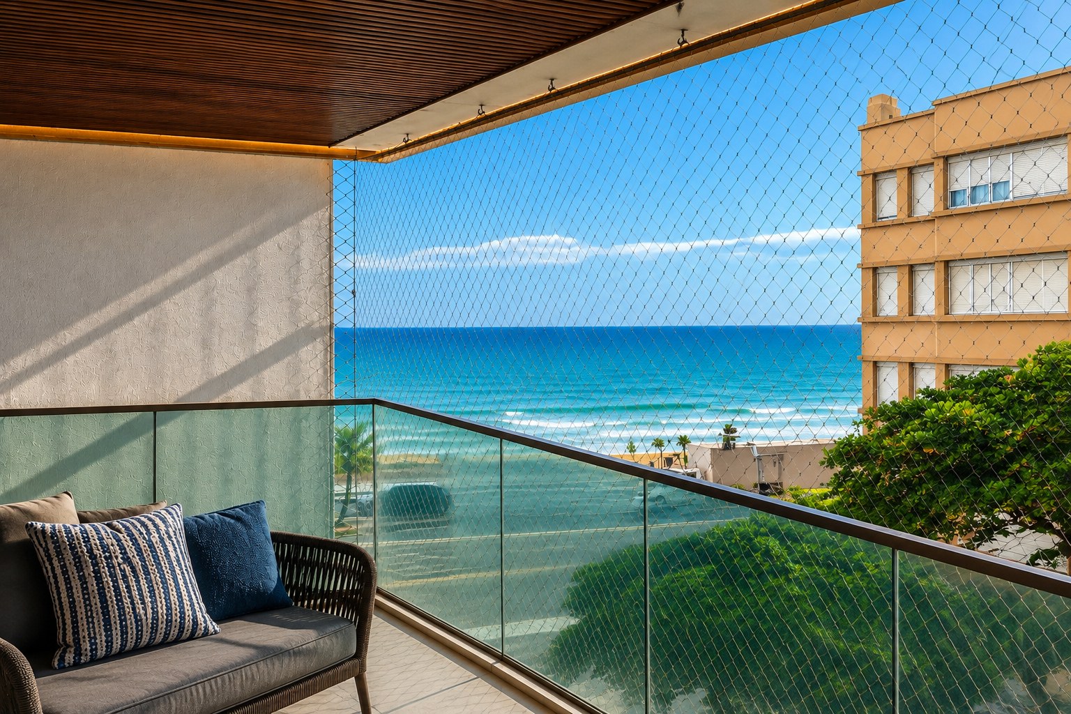 Varanda com vista mar do apartamento AP0507, Ipanema, Joana Angélica